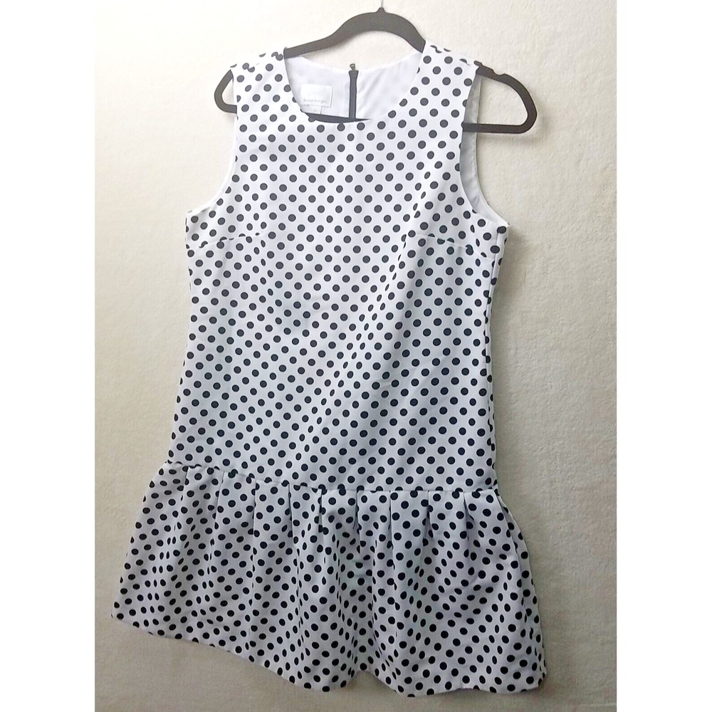 Donna Morgan Drop Waist dress Pleated Black &‎ White Polka Dot w 10 Party NWT